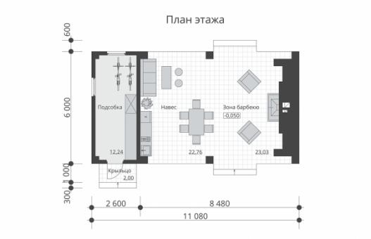 Эскизный проект беседки с камином и подсобкой